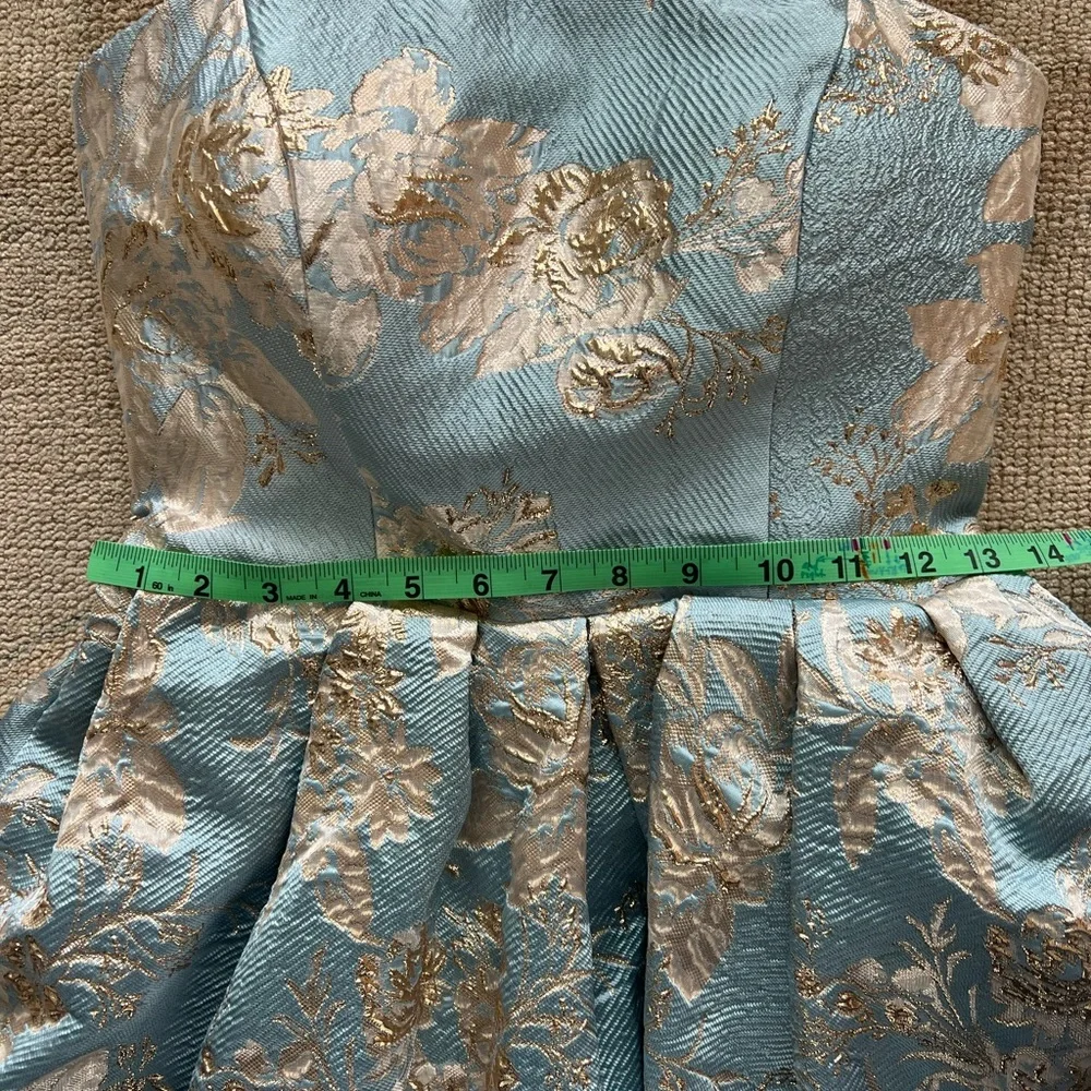 Mac Duggal Strapless Brocade Midi Dress with Pockets NWT Blue Multi - Picture 13 of 15